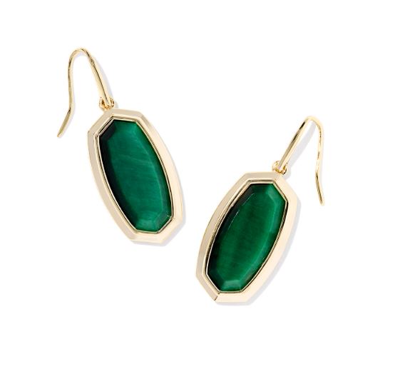 Dani Bezel Gold Plated Green Tigers Eye Drop Earrings by Kendra Scott