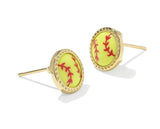 Softball Gold Plated Chartreuse Magnesite Stud Earrings