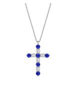 18K White Gold 0.74cttw Sapphire & 0.49cttw Diamond Cross Pendant Necklace