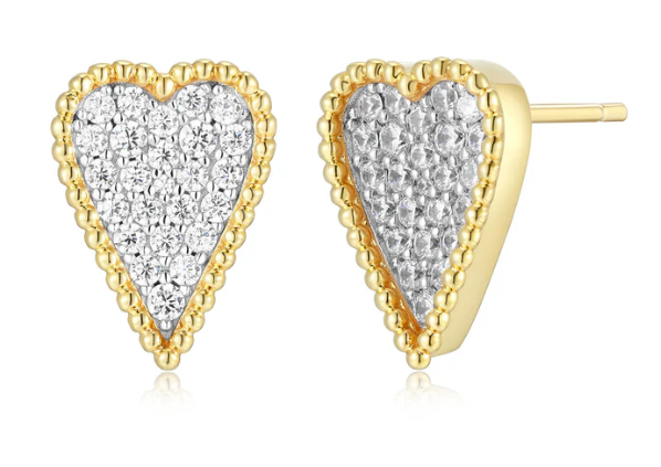 SS Yellow Gold Plated CZ Heart Post Earrings