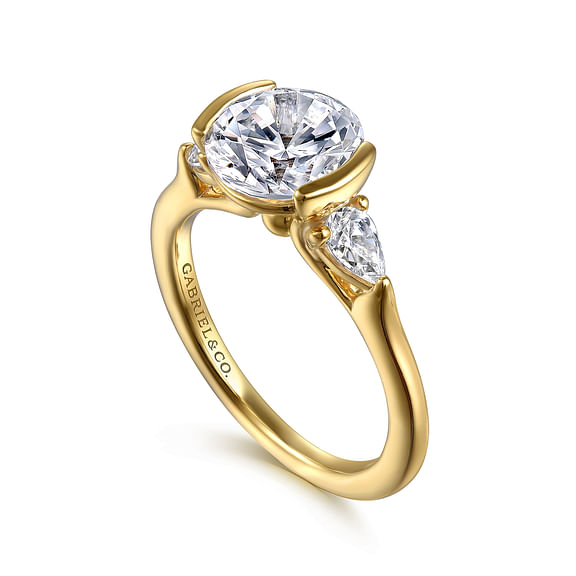 Alesandra - 14K Yellow Gold Half Bezel Round Three Stone Diamond Engagement Ring