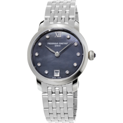 Slimline Black Mother of Pearl Quartz Watch by Frederique Constant