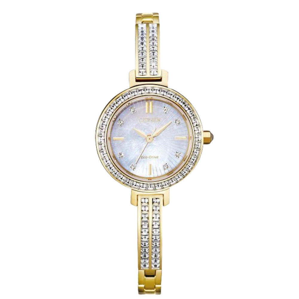 Silhouette Crystal Gold-Tone Watch with Bangle Design & Mother of Pearl Dial by Citizen