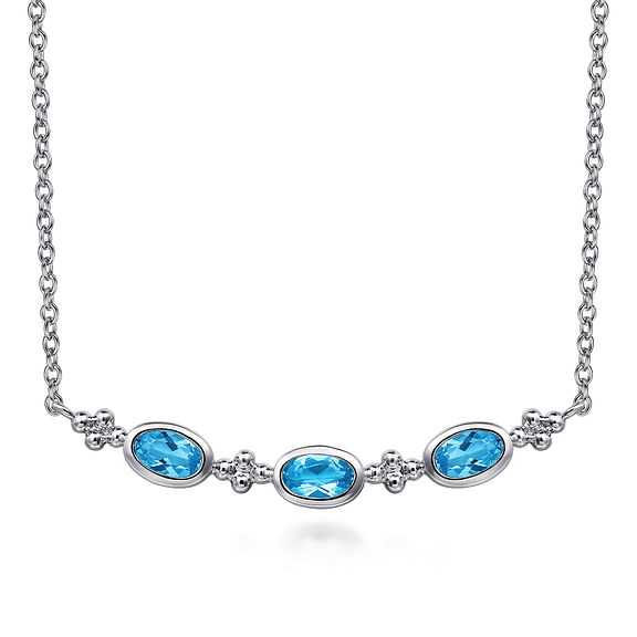 Sterling Silver Bujukan Swiss Blue Topaz Bar Necklace
