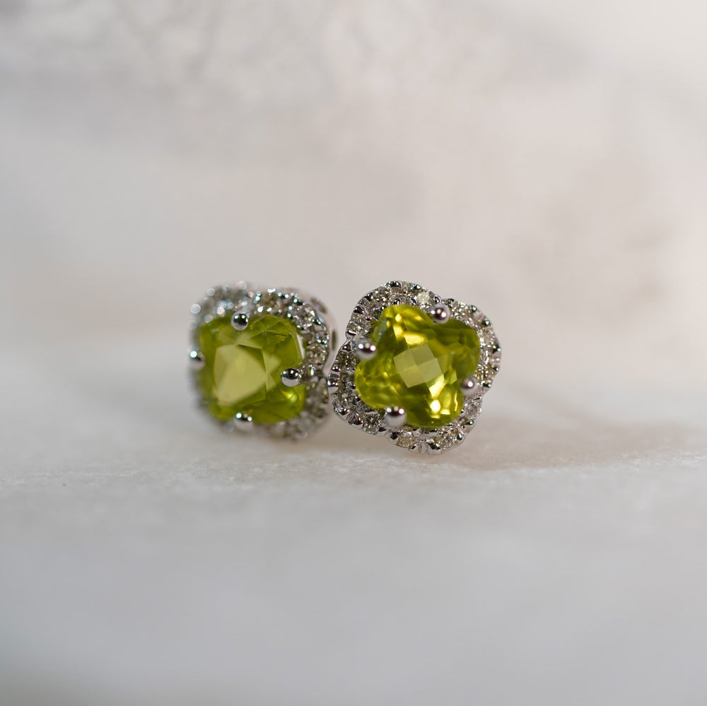 14K White Gold Peridot & Diamond Stud Earrings