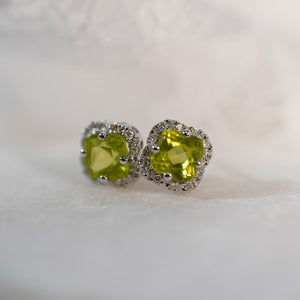 14K White Gold Peridot & Diamond Stud Earrings