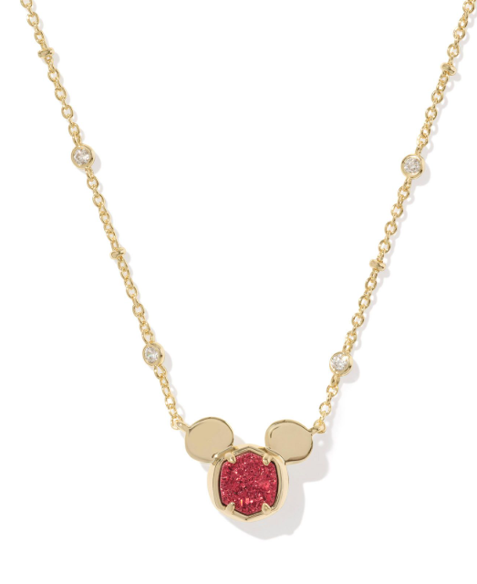 Mickey Mouse Gold Plated Bright Red Drusy Pendant Necklace by Kendra Scott