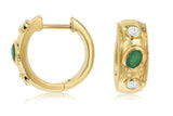 14K Yellow Gold Bezel Set Emerald & Diamond Huggie Earrings by RJM