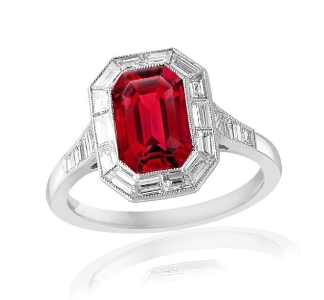 Platinum 1.47ct Ruby & 0.80cttw SI G-H Diamond Ring by Jewels By Jacob