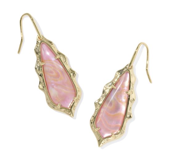 Adriana Scallop Frame Gold Plated Light Pink Iridescent Abalone Drop Earrings by Kendra Scott