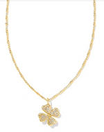Clover Crystal Yellow Gold Plated Gold White Crystal Short Pendant by Kendra Scott