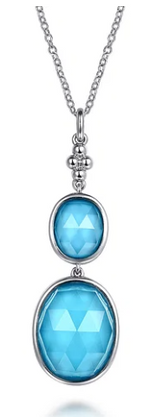 SS Oval Shape 15.91cttw Rock Crystal & Turquoise Bujukan Drop Necklace by Gabriel