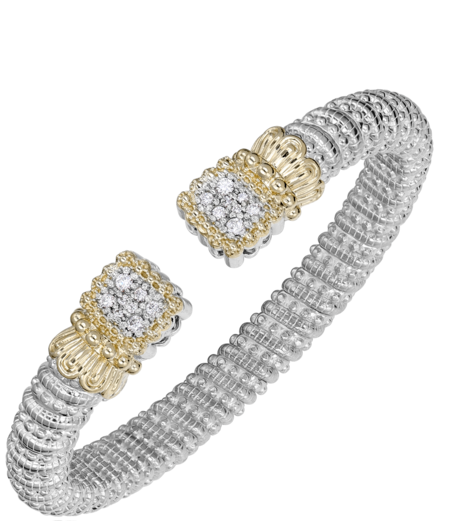 Sterling Silver & Yellow Gold Diamond Open Band Bracelet by VAHAN