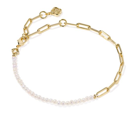 Markie Half Chain Gold Plated Freshwater Cultured Pearl Bracelet by Kendra Scott