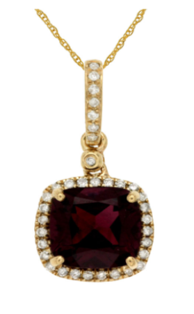 14K Yellow Gold 2.75ct Garnet & 0.14cttw Diamond Pendant Necklace by RJM