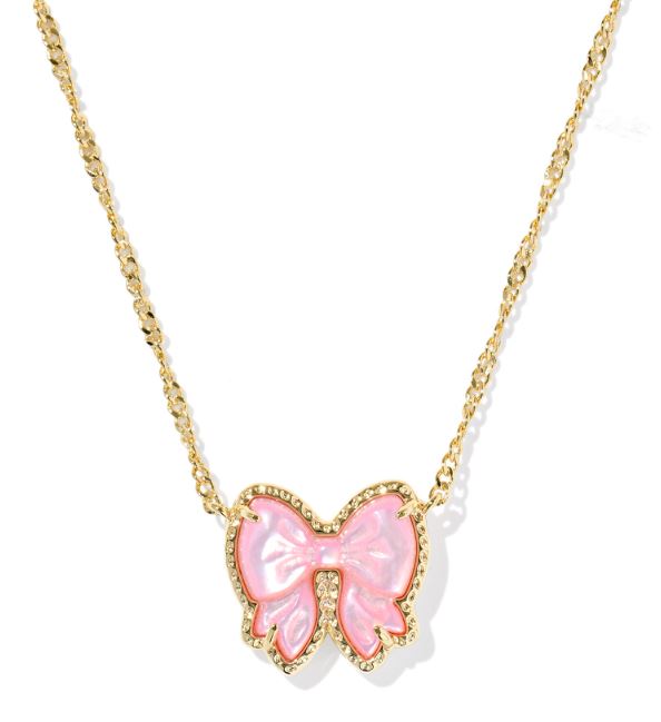 Haley Bow Gold Plated Blush Ivory Mother of Pearl Short Pendant Necklace by Kendra Scott