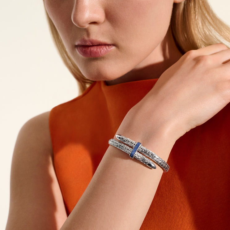 Spear Silver Bypass Flex Cuff in Sapphire by John Hardy