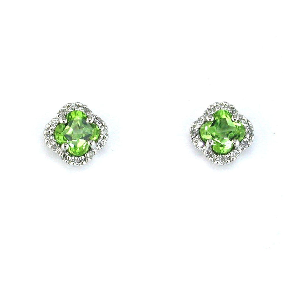 14K White Gold Peridot & Diamond Stud Earrings