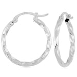 14K White Gold Twisted Tube Hoop Earrings