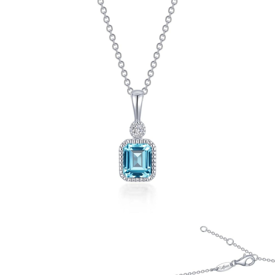 SS/PT 0.91cttw Simulated Diamond & Simulated Aquamarine Pendant Necklace