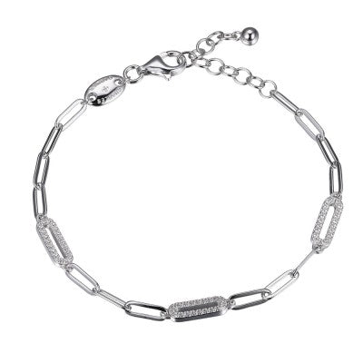 Sterling Silver Paperclip Chain Bracelet with CZ Stones by Charles Garnier