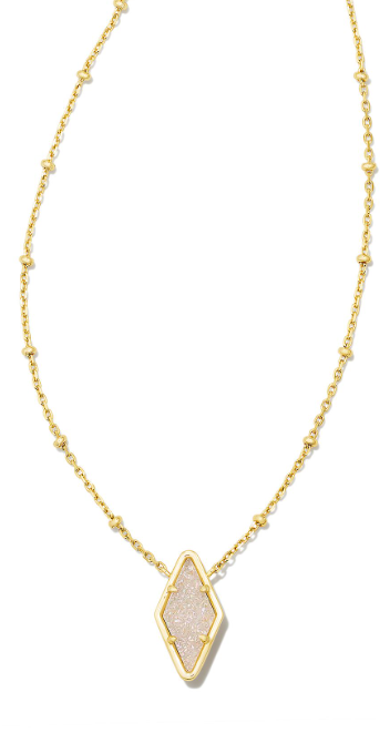 Kinsley Yellow Gold Plated Short Pendant Necklace with Iridescent Drusy by Kendra Scott