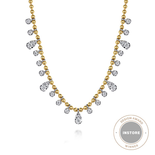 14K White & Yellow Gold Diamond Bujukan Droplet Necklace by Gabriel