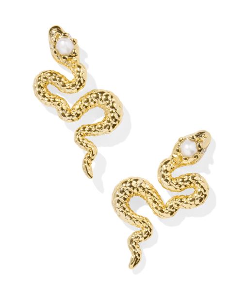 Lyle Snake Gold Plated White Pearl Stud Earrings by Kendra Scott