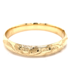 Estate 14K Yellow Gold 10mm Domed Florentine Engraved Hinged Bangle