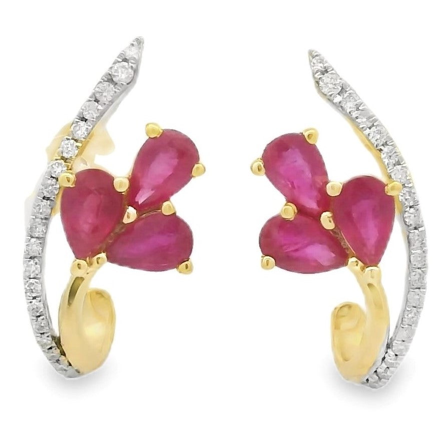 14K Yellow Gold 1.40cttw Ruby & 0.16cttw Diamond Earrings by RJM
