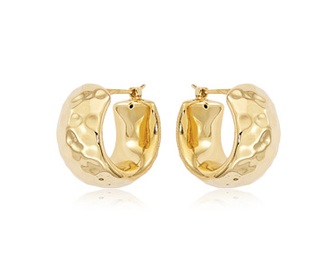 14K Yellow Gold Plain Hammer Huggie Earrings