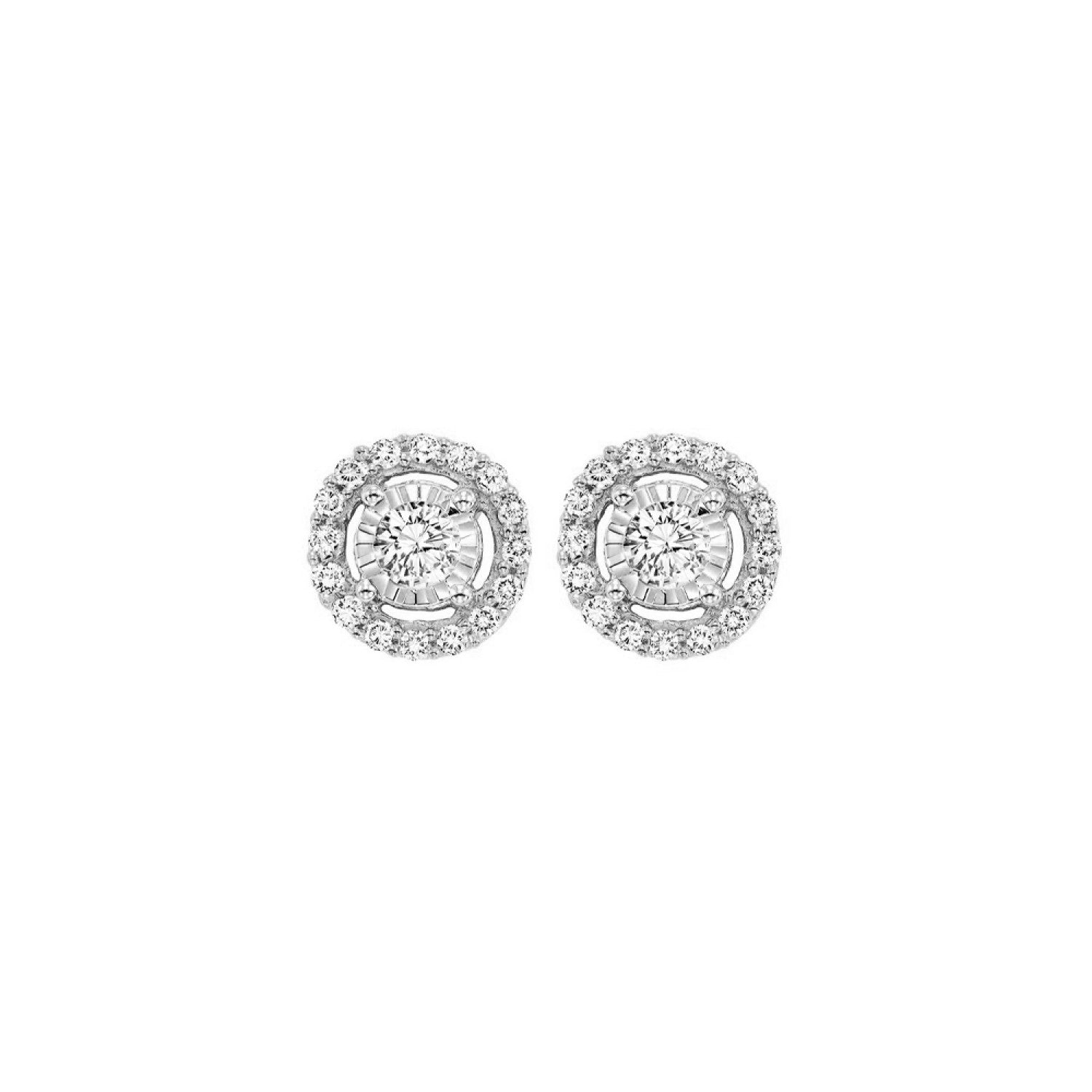 14KW .71cttw Diamond Stud Halo Reflections Earrings SI2 H-I