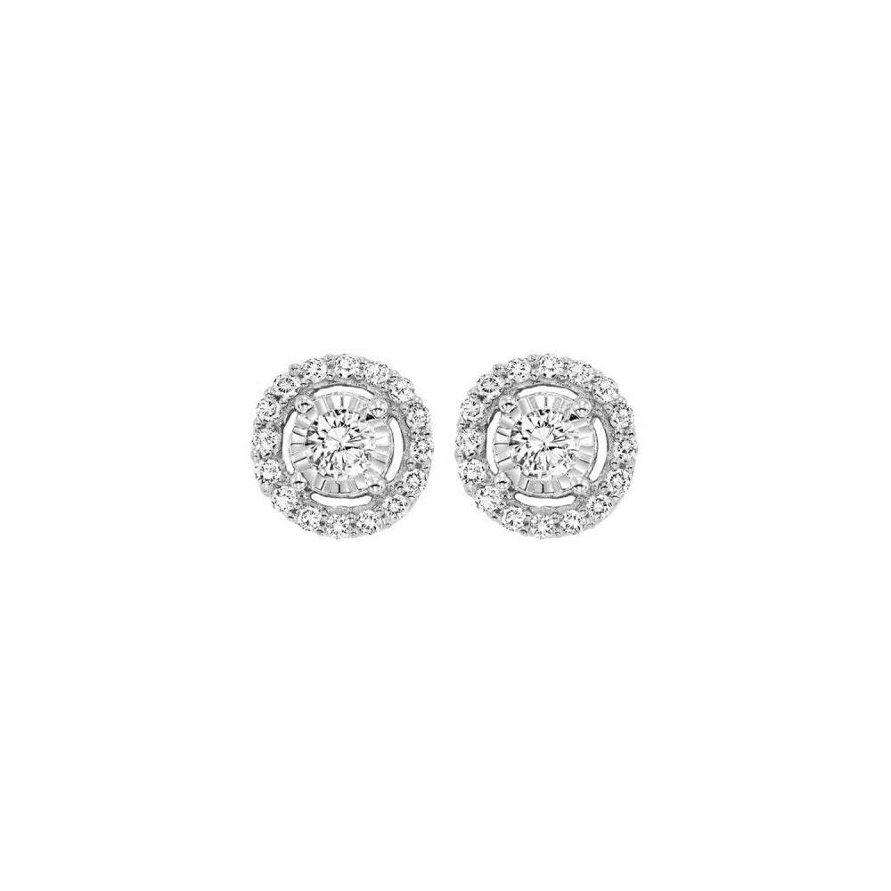 14KW .71cttw Diamond Stud Halo Reflections Earrings SI2 H-I