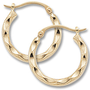 14K Yellow Gold, Small Fancy Tube Hoop Earrings