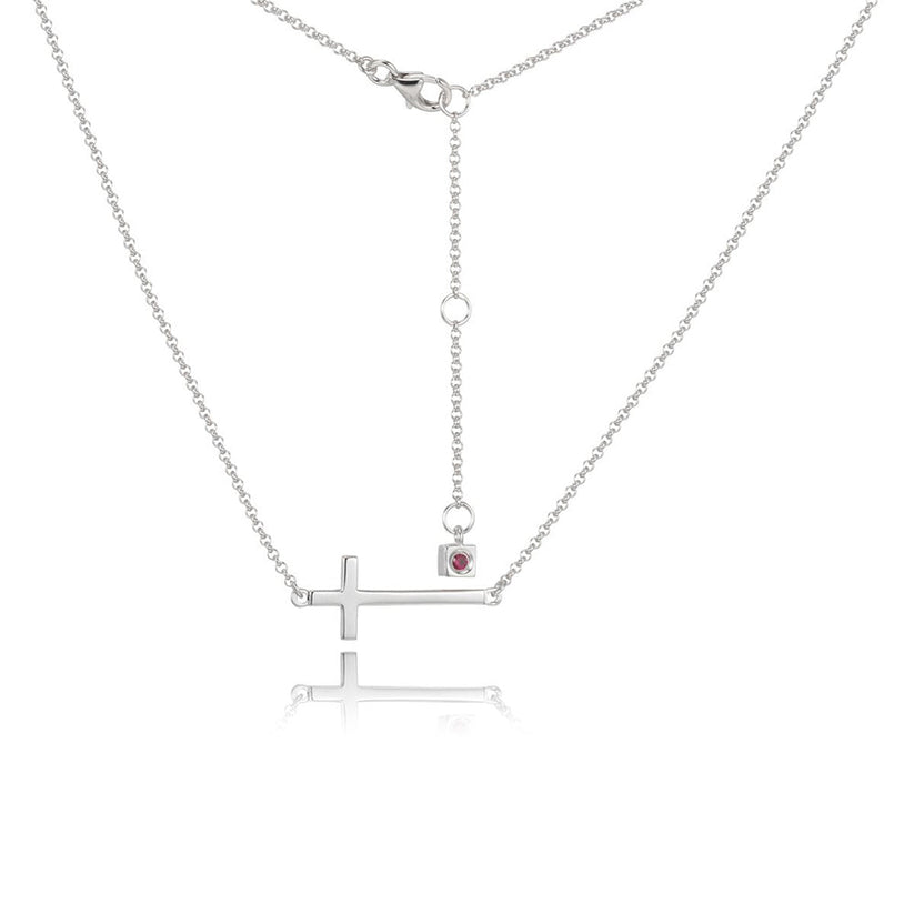 Stamping Sterling Silver Rhodium Plated Cross Necklace by Elle