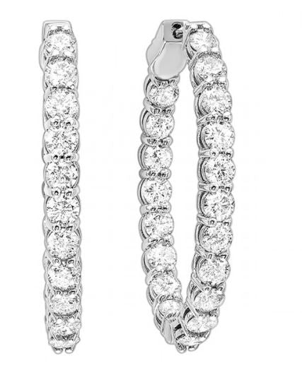 14K White Gold 1cttw I1 I-J Inside Outside Oval Diamond Hoops