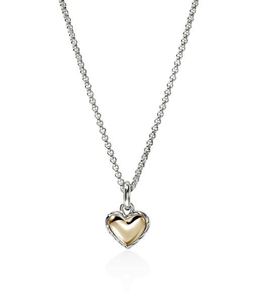 JH Essentials Heart 14K Gold & Silver Pendant on Mini Rolo Chain by John Hardy 16-18"