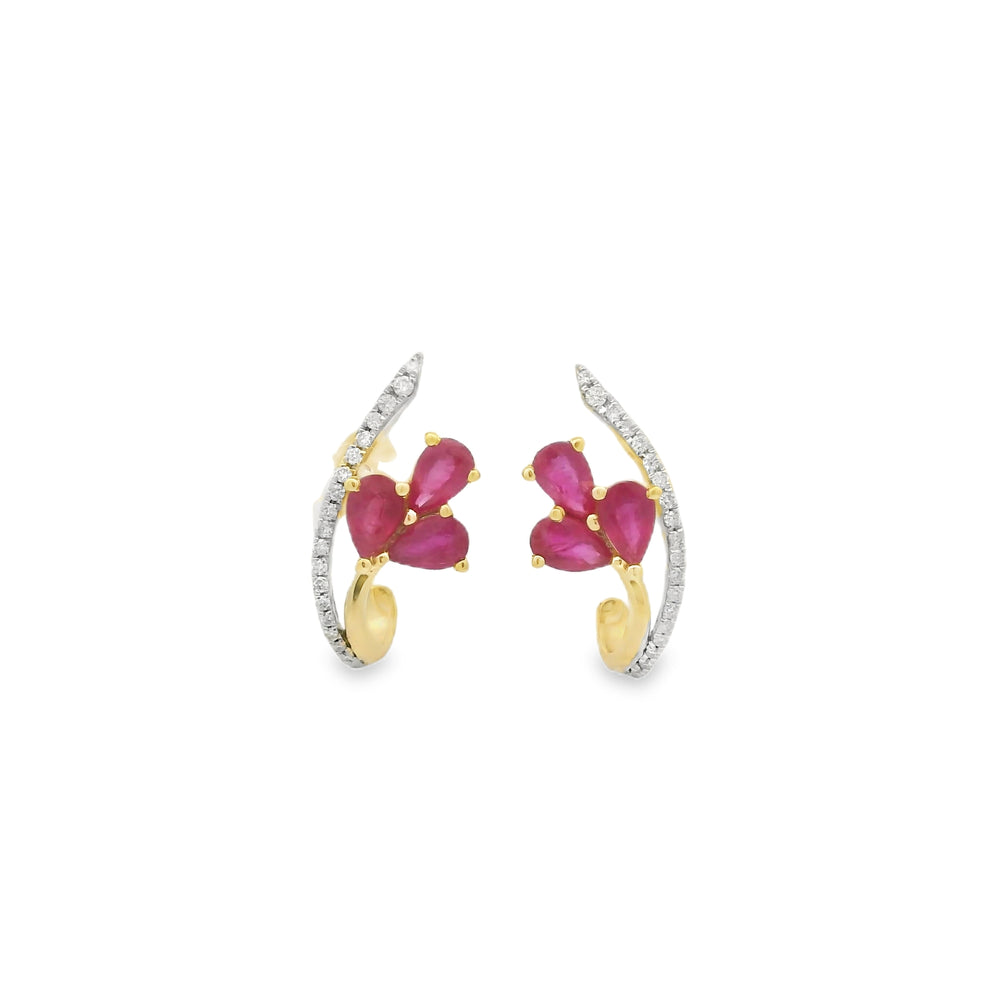 14K Yellow Gold 1.40cttw Ruby & 0.16cttw Diamond Earrings by RJM