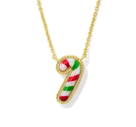 Candy Cane Gold Plated Red Green Mix Short Pendant Necklace by Kendra Scott