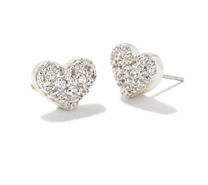 Ari Silver White Crystal Pave Heart Earrings by Kendra Scott