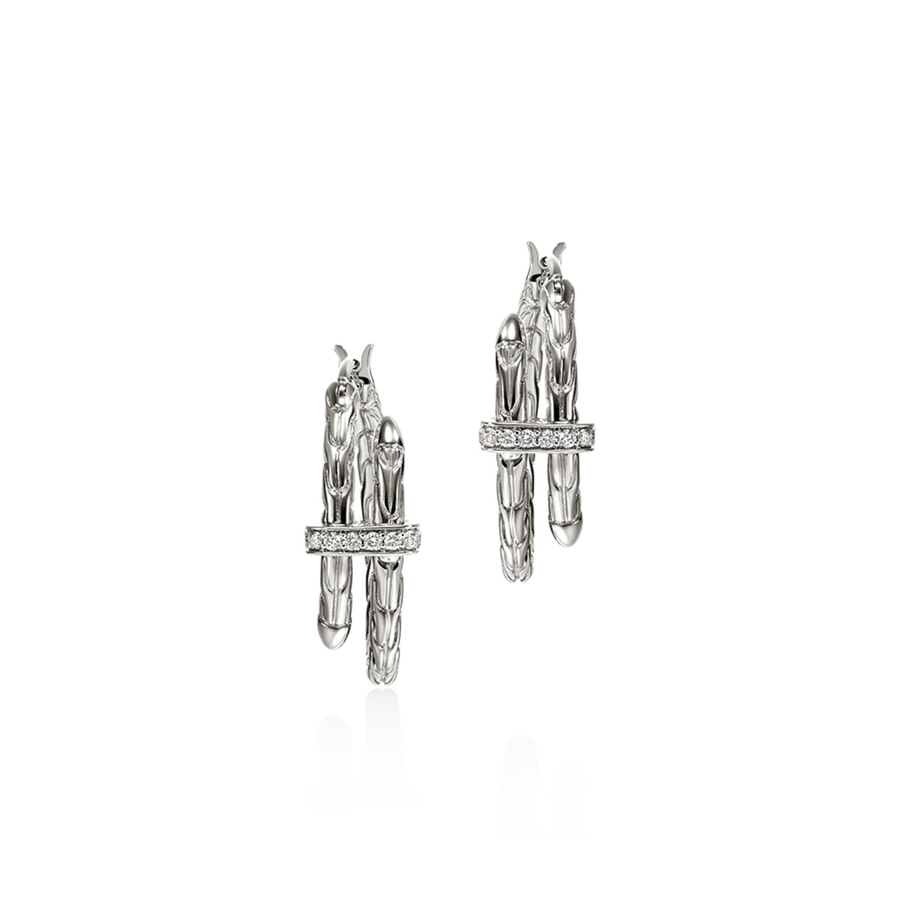Spear Silver Diamond Pave Hoop Earrings by John Hardy