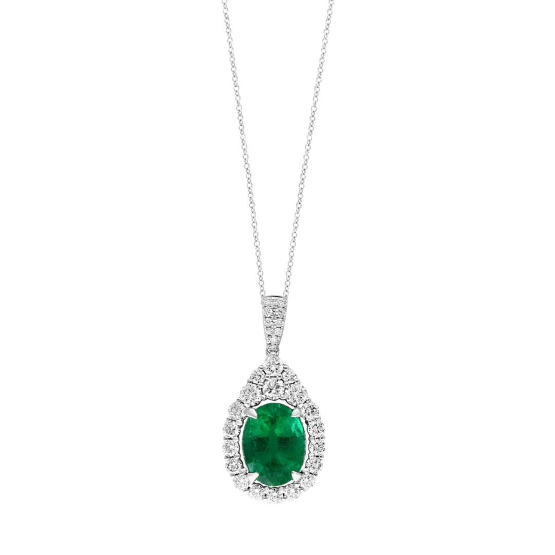 18K White Gold 2.20ct Emerald & 1.00cttw SI G-H Diamond Pendant Necklace by Jewels By Jacob