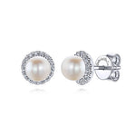 14K White Gold 0.25cttw H/I SI2 Diamond Halo Pearl Earrings