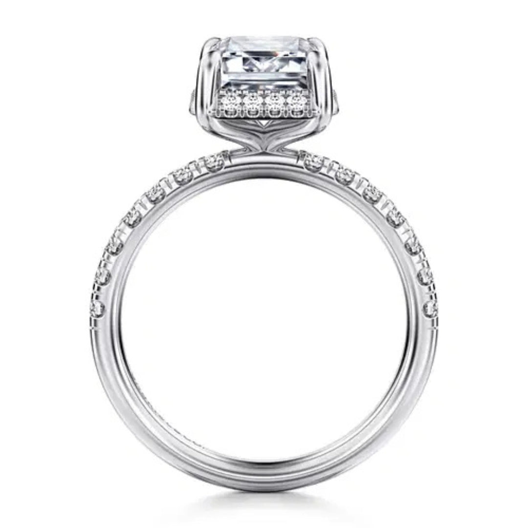 Talisa - 14K White Gold Emerald Cut Hidden Halo Diamond Engagement Ring