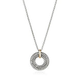 Icon Link 14K Gold & Silver Round Pendant on 2mm Rolo Chain Sz 16-18 by John Hardy