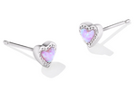 Mini Ari Heart Silver Bubblegum Pink Kyocera Opal Stud Earrings by Kendra Scott