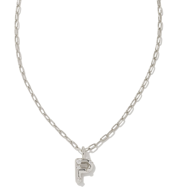 Crystal Letter P Silver White CZ Short Pendant Necklace by Kendra Scott