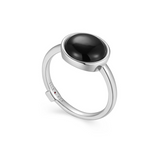 Lustre Button Black Agate Ring in Rhodium-Plated Sterling Silver