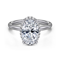 Seattle - 14K White Gold Oval Hidden Halo Diamond Engagement Ring
