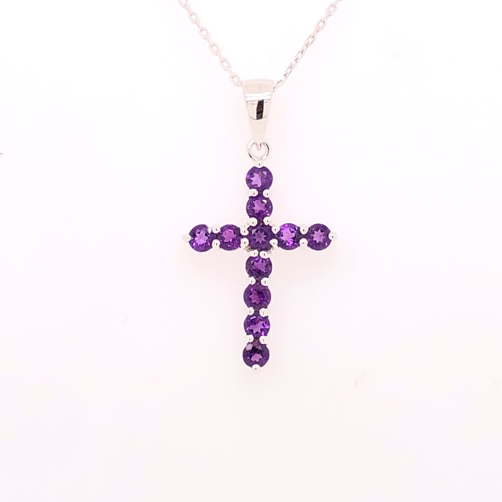 
            
                Load image into Gallery viewer, Sterling Silver Amethyst Cross Pendant Necklace
            
        